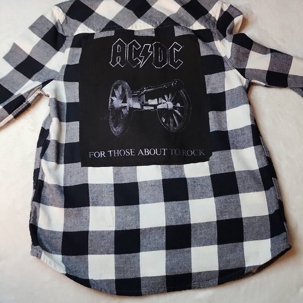 AC/DC For Those About To Rock Upcycled Jumping Beans Flannel Shirt Size 6